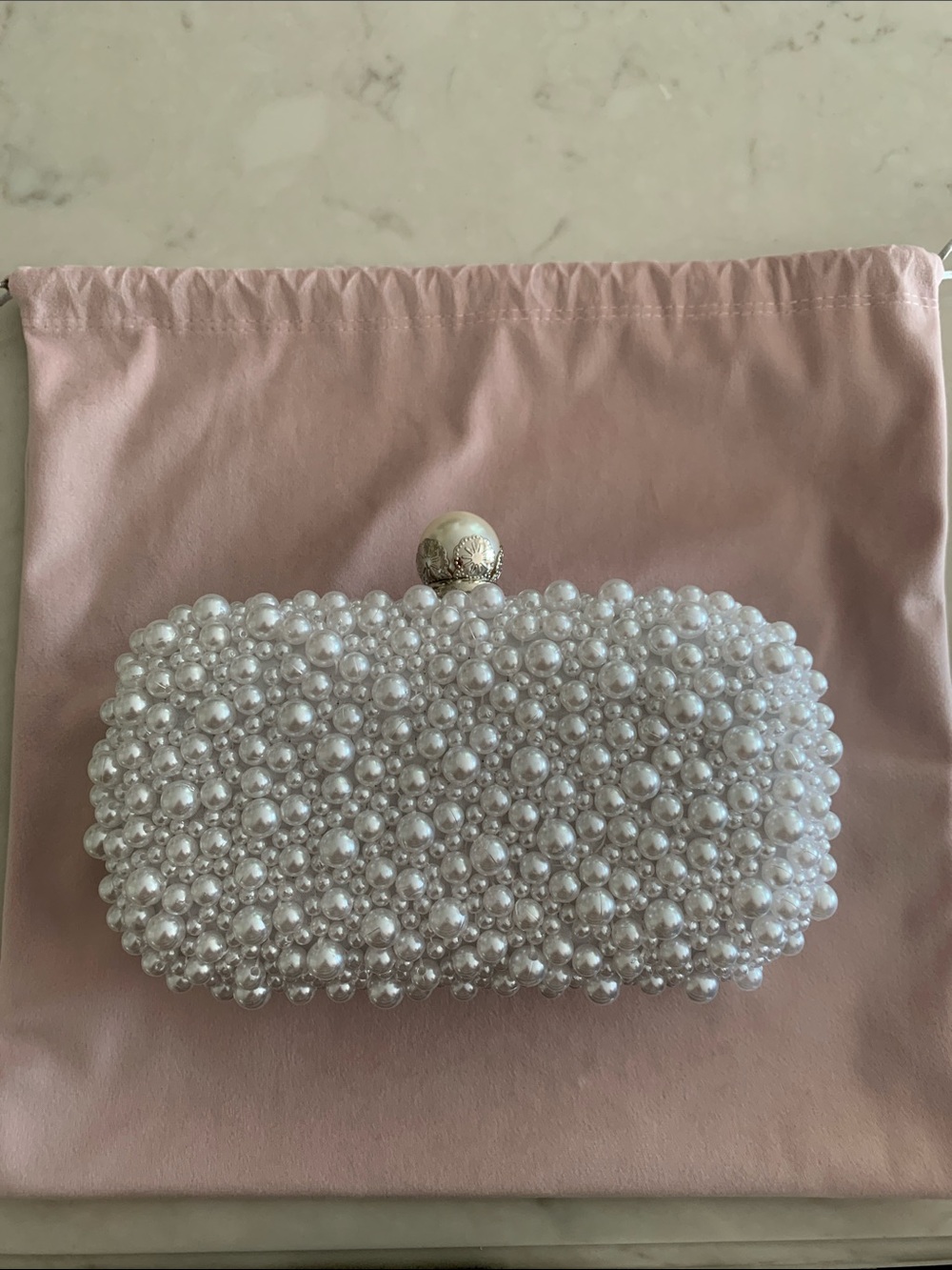 Pearl Beaded Evening Clutch - White